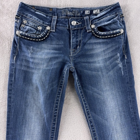 Miss Me Womens Bootcut Rhinestone Jeans Size 28x31 Blue Denim JE5439BX Y2K - Picture 4 of 7